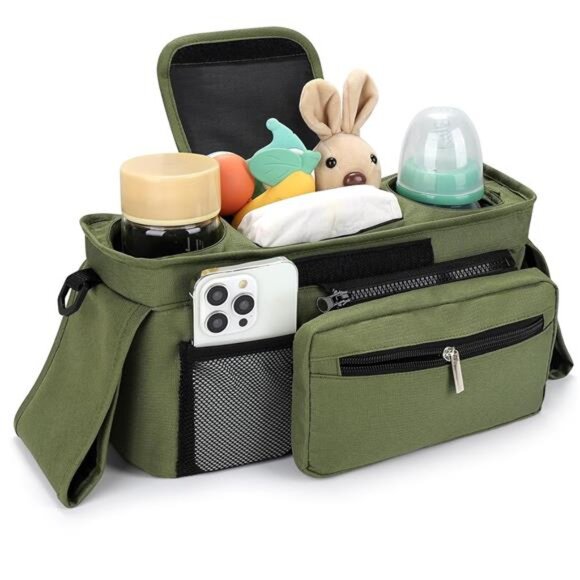 Stroller Organizer Bag with Cup Holders Detachable Phone Bag and Shoulder Strap - Picture 5 of 7